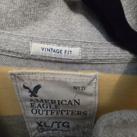 Vtg 90s Y2K American Eagle Polo Shirt Mens XL Yellow Stripes Patch Preppy Grunge - Picture 11 of 14